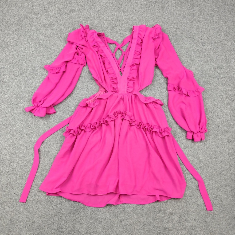 Dollhouse Dress Womens S Pink Ruffle Cutout Chiffon Fit & Flare Mini Party